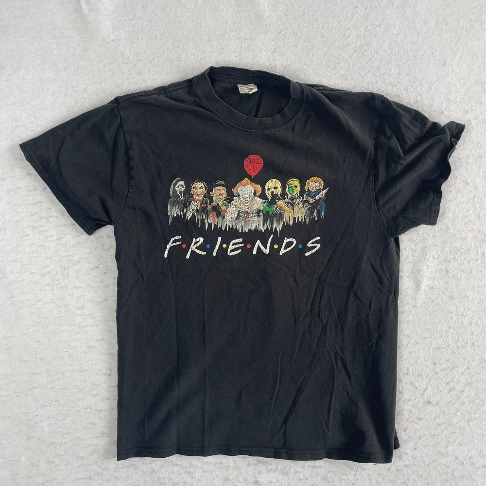 ATC Horror Friends T Shirt Mens Large Black Horror Movie Characters Graphic Tee